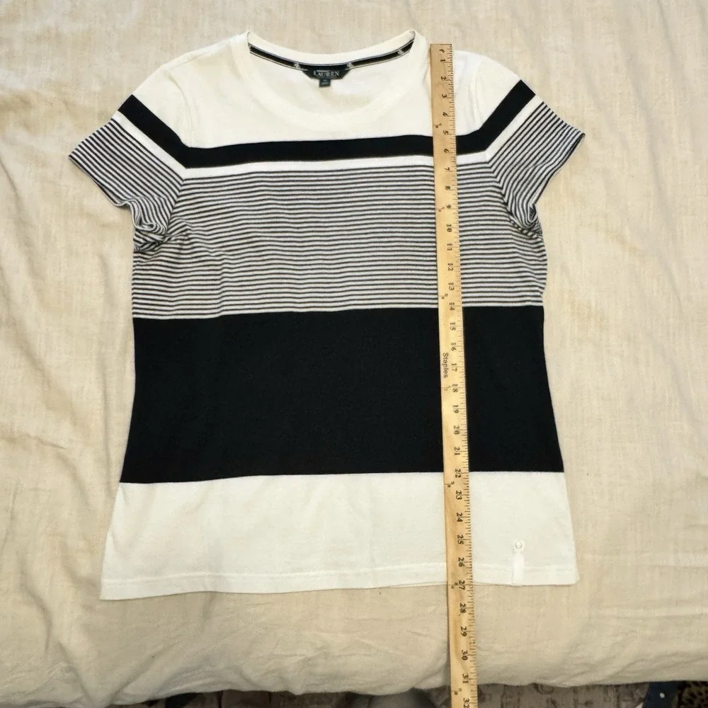 LAUREN Ralph Lauren Women T-Shirt Stripes XL Black & White Classic City Modern - Picture 2 of 4